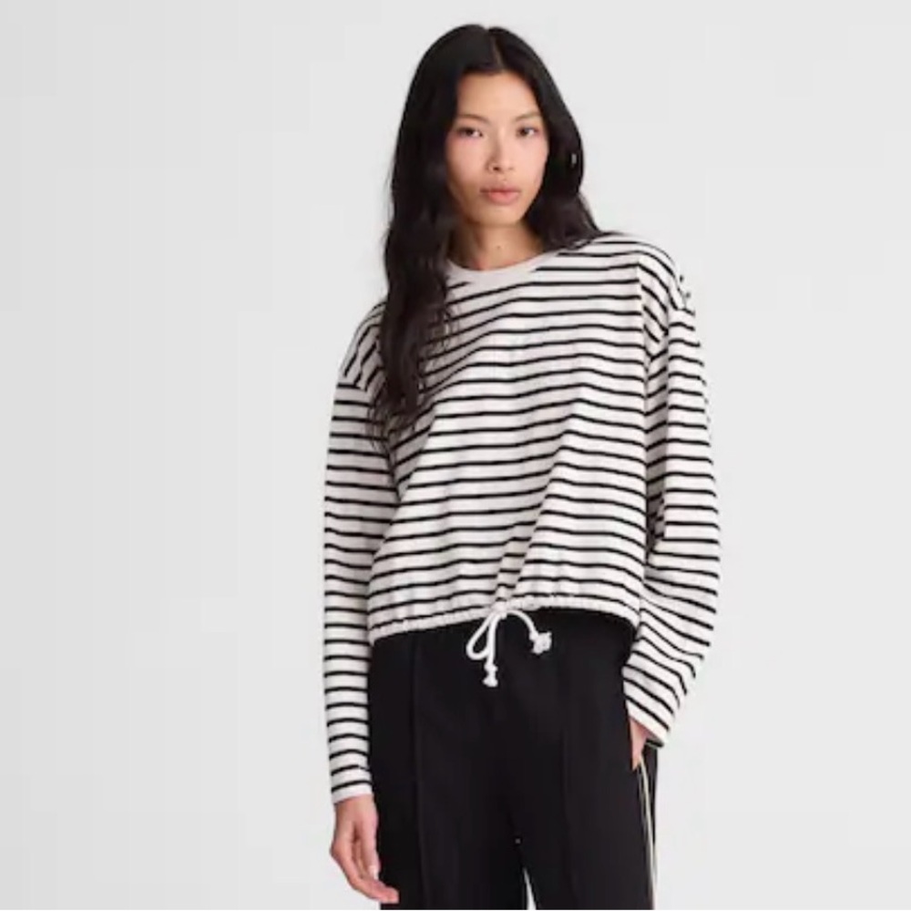 Madewell White and Black Striped Drawstring Sweatshirt - Size S. NWT! - Picture 4 of 6